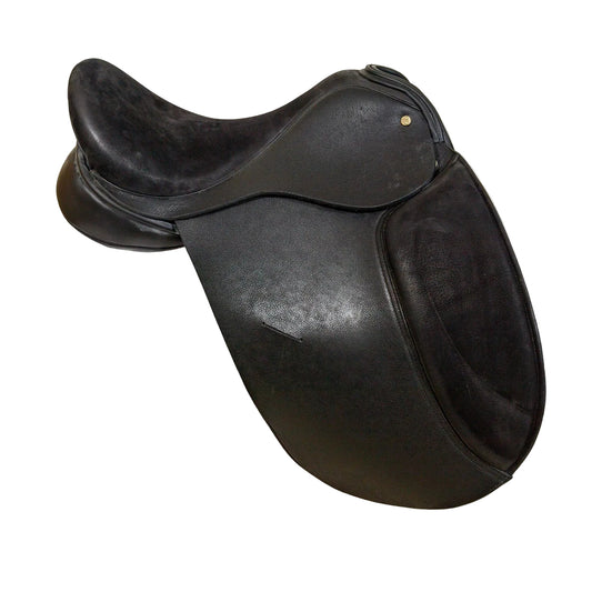 Black leather saddle on a white background